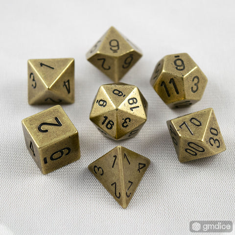 Set of 7 Chessex Metal Old Brass RPG Dice