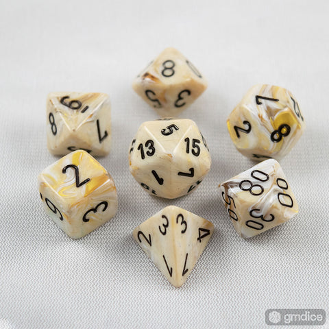 Set of 7 Chessex Marble Ivory/black RPG Dice
