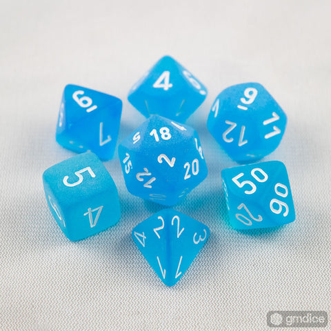 Set of 7 Chessex Frosted Caribbean Blue/white RPG Dice