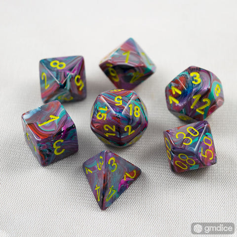 Set of 7 Chessex Festive Mosaic/yellow RPG Dice