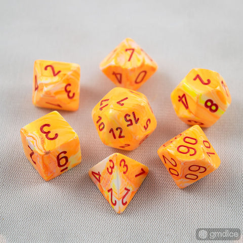 Set of 7 Chessex Festive Sunburst/red RPG Dice