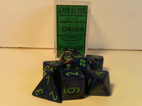 Set of 7 Chessex Lustrous Dark Blue/green RPG Dice