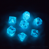 Blue glow-in-the-dark D&D dice.
