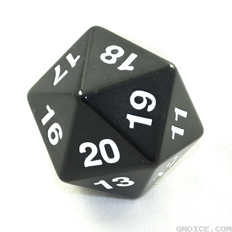 A massively big black die.