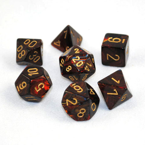 Set of 7 Chessex Scarab Blue Blood/gold RPG Dice