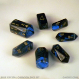 d20, d12, d10, d8, d4, d6, and percentile crystal DnD dice (blue)