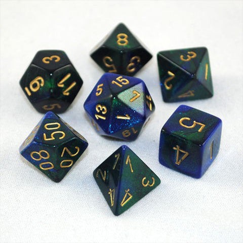 Set of 7 Chessex Gemini Blue-Green w/gold RPG Dice