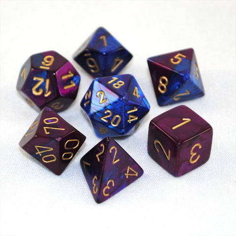 Set of 7 Chessex Gemini Blue-Purple w/gold RPG Dice