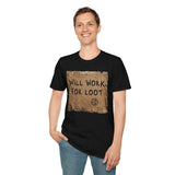 T-Shirt — "Will Work for Loot" Cardboard Sign Gaming Tee