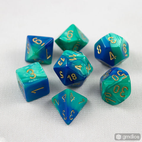 Set of 7 Chessex Gemini Blue-Teal with Gold RPG Dice