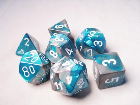 Set of 7 Chessex Gemini Steel-Teal w/white RPG Dice