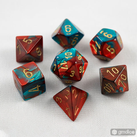 Set of 7 Chessex Gemini Red-Teal with Gold RPG Dice