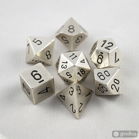 Set of 7 Chessex Metal Silver RPG Dice