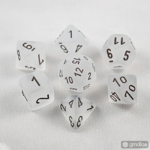 Set of 7 Chessex Frosted Clear/black RPG Dice