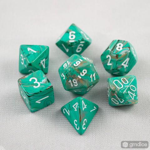Set of 7 Chessex Marble Oxi-Copper/white RPG Dice