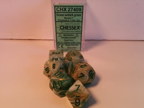 Set of 7 Chessex Marble Green/dark green RPG Dice