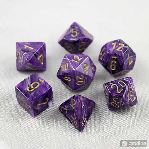 Set of 7 Chessex Vortex Purple/gold RPG Dice