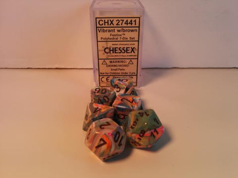 Set of 7 Chessex Festive Vibrant/brown RPG Dice