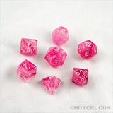 An animation showing glow-in-the-dark dice going from light to dark.