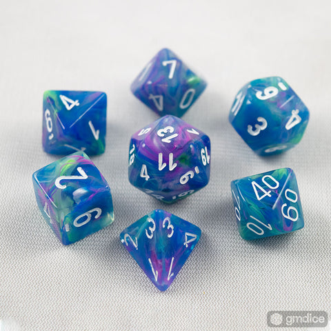Set of 7 Chessex Festive Waterlily/white RPG Dice