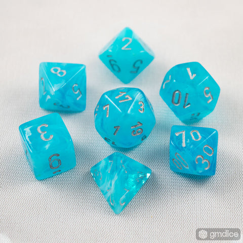 Chessex Luminary Polyhedral Dice Set – Sky/Silver, 7-Piece Set For D&D & RPG Games