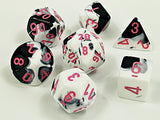Set of 7 Chessex Gemini Black-White with Pink RPG Dice