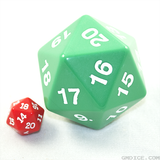 A very big 20-sided dice, with a normal-sized die pictured for scale.