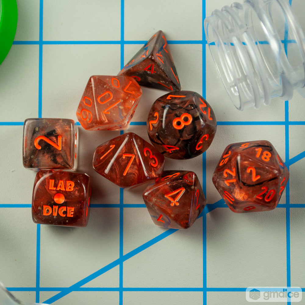 Set of 7 Chessex Nebula Copper Matrix with Orange Luminary