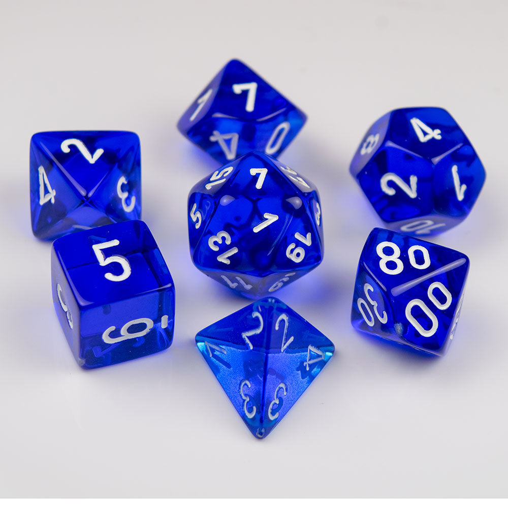 Chessex Translucent Polyhedral Blue/white 7-Die Set – Game Master Dice