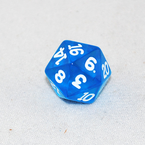 Transparent Blue and White 20 Sided Dice
