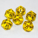 Transparent Yellow and Black 20 Sided Dice