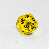 Transparent Yellow and Black 20 Sided Dice