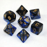 Set of 7 Chessex Gemini Black-Blue w/gold RPG Dice