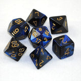 Set of 7 Chessex Gemini Black-Blue w/gold RPG Dice