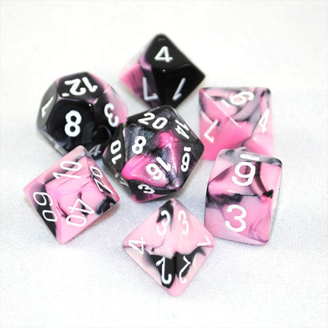 Set of 7 Chessex Gemini Black-Pink w/white RPG Dice
