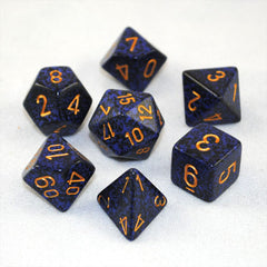 Set of 7 Speckled Golden Cobalt Dice