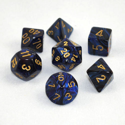 Set of 7 Chessex Scarab Royal Blue/gold RPG Dice
