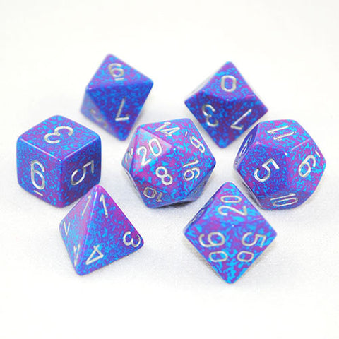 Set of 7 Speckled Silver Tetra Dice