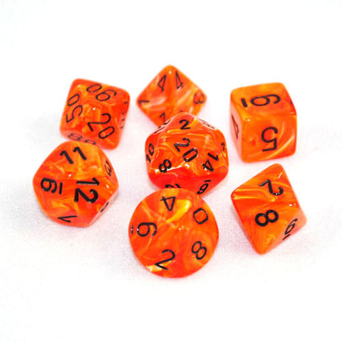 Set of 7 Chessex Vortex Orange/black RPG Dice